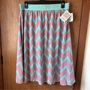 NWT Lularoe Lola Skirt Midi, Multicolor Chevron Patterned Double Layered 2XL